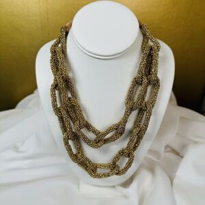 Beaded Chain Link Gold Double Strand Woven Necklace Knot Closure